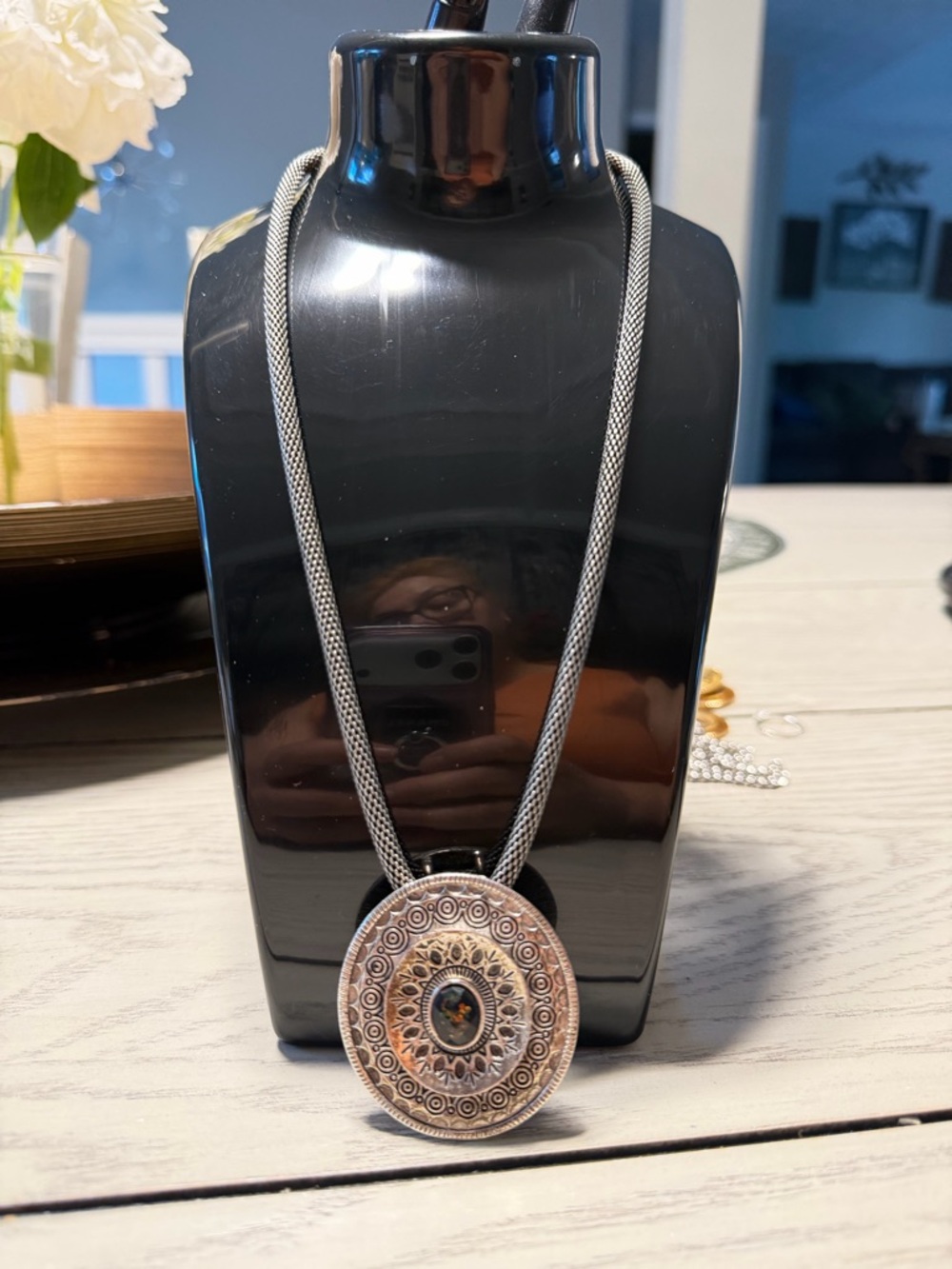 Ornate Silver-Tone Medallion Pendant Necklace - Silver